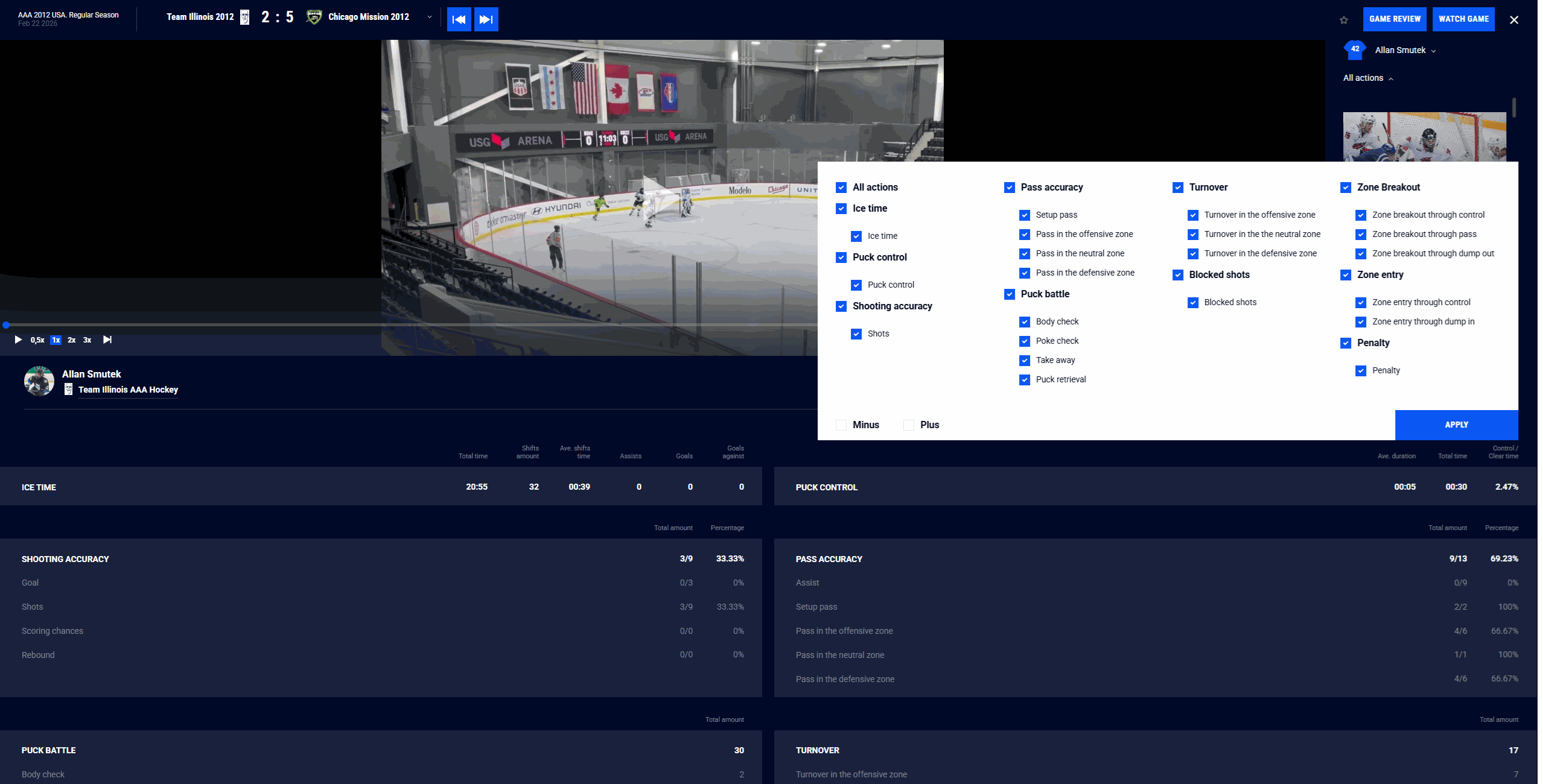 Player summary preview